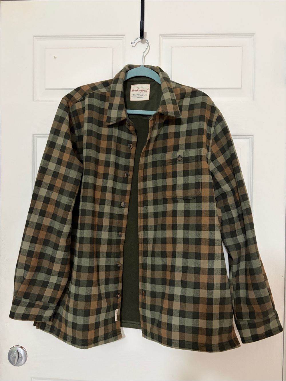 Men's Plaid Button-Up Jacket Shirt - Green & Brown/orange